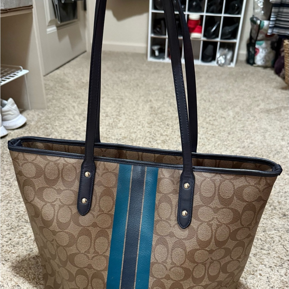 Coach Signature Brown and Blue Briefcase - Picture 4 of 11